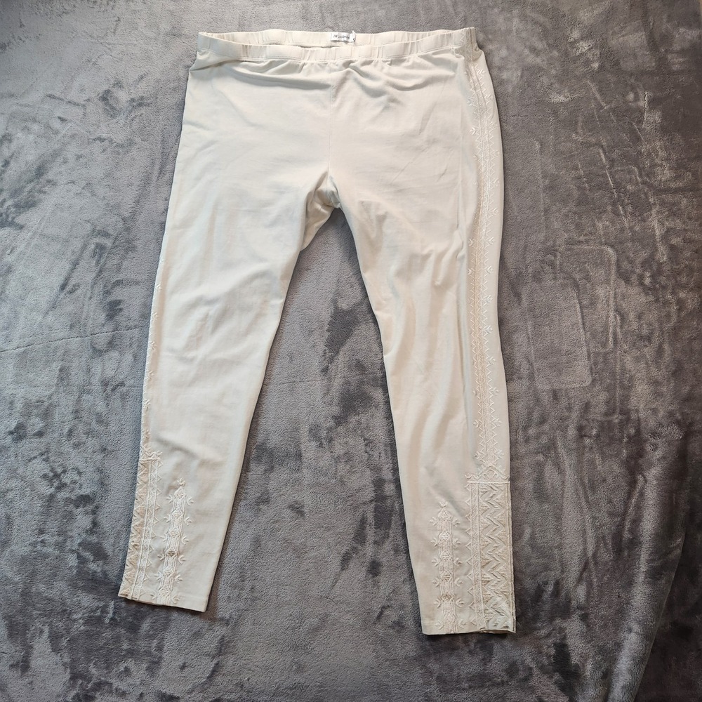 Johnny Was Leggings Womens XL Ivory Cream  Tonal Embroidered Boho JW Los Angeles